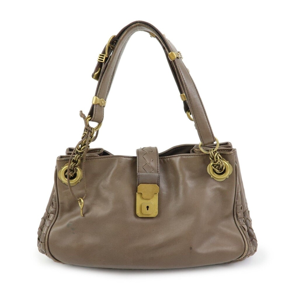 Bottega Veneta Intrecciato Lambskin Shoulder Bag Brown